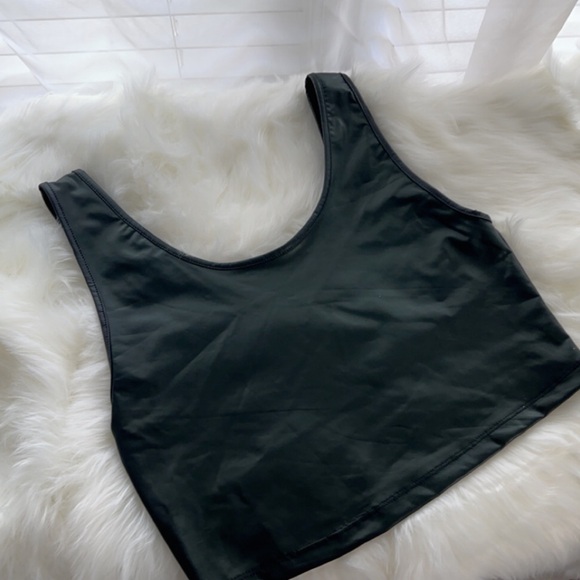 Black Faux Leather Crop Top and Shorts Set - Picture 2 of 3